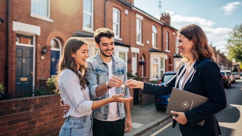 First-time buyers receiving house keys — surveying advice for new buyers in Portsmouth